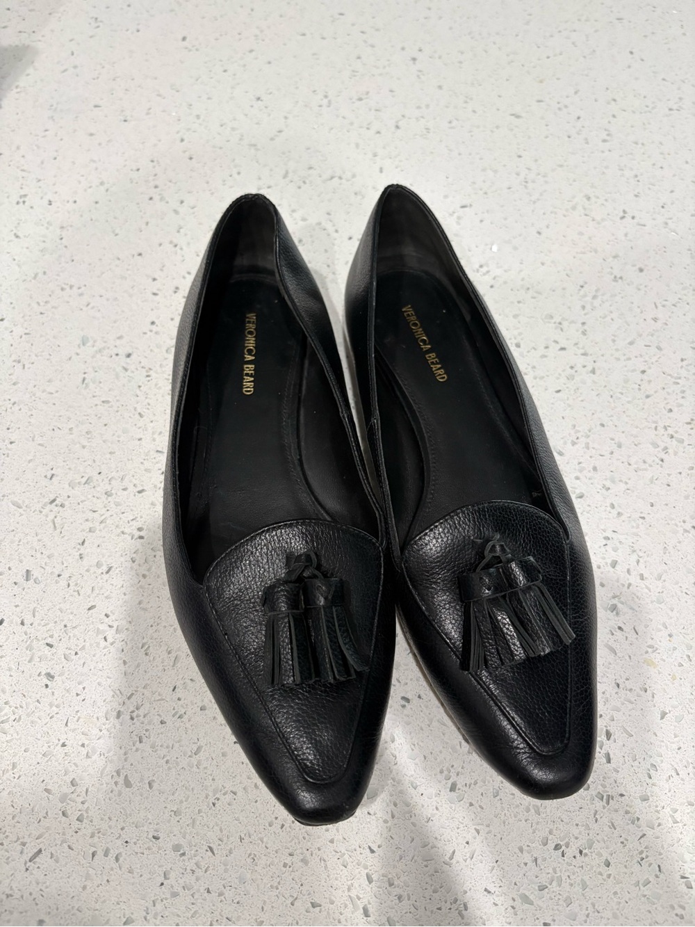 Veronica Beard Black Leather Tassel Pointed-Toe Flats